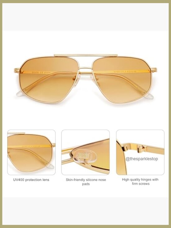 Retro Hexagon Aviator Sunglasses Metal Frame UV400 Protection